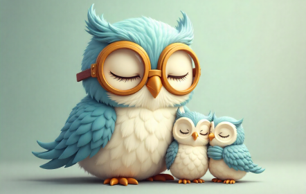 Animación de búho con sus hijos