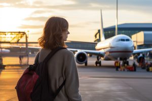 Mujer viajera en aeropuerto