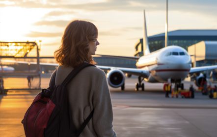 Mujer viajera en aeropuerto