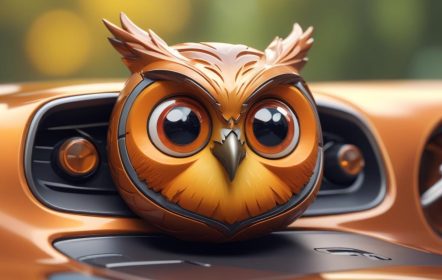 Caricatura de un búho dentro de un Mazda