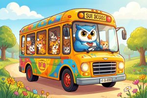 A owl driving a bus